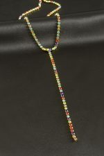 Şerit Taşlı Çelik Y Kolye 2 mm-Sarı