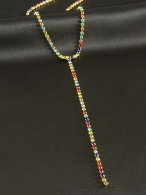 Şerit Taşlı Çelik Y Kolye 2 mm-Sarı