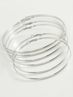 Düz Metal Halka Küpe 6 Adet-Gümüş Rengi