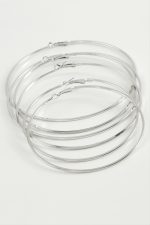 Çizgili Ezme Metal Halka Küpe 6 Adet-Gümüş Rengi - Görsel 2