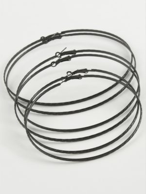 Zincir Desenli Metal Halka Küpe 6 Adet-Siyah