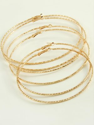 Çizgifli Desenli Metal Halka Küpe 6 Adet-Sarı