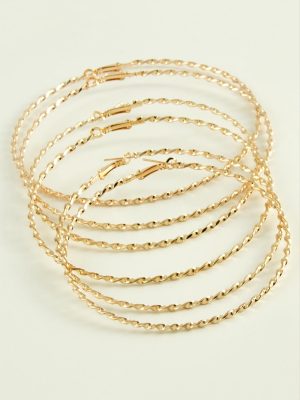 Burgulu Metal Halka Küpe 6 Adet-Sarı