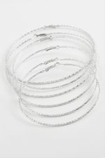 Çizgili Metal Halka Küpe 6 Adet-Gümüş Rengi - Görsel 2