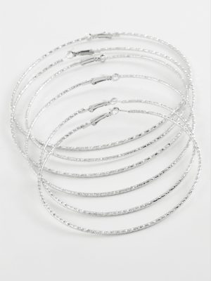 Çizgili Metal Halka Küpe 6 Adet-Gümüş Rengi