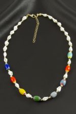 Deniz Kabuğu Cam Boncuk Kolye-Beyaz - Görsel 2