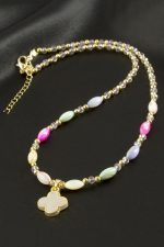 Çiçek Sedef Cam Boncuk Kristal Kolye-Sarı - Görsel 2