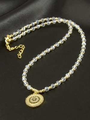 Nazar Zirkon Taşlı Kristal Kolye-Sarı