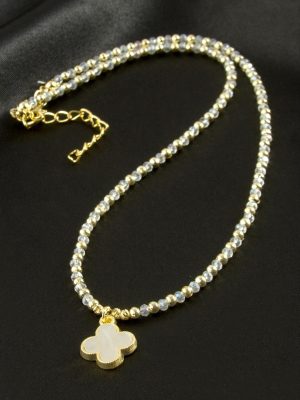 Çiçek Sedef Kristal Kolye-Sarı