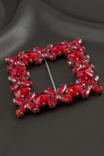 Çiçek Kare Taşlı Kemer Tokası-Kırmızı - Görsel 2