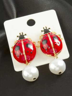 Uğur Böceği Zr Model Küpe-Kırmızı