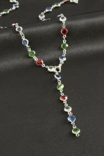 Yuvarlak Zirkon Taşlı Y Kolye-Gümüş Rengi