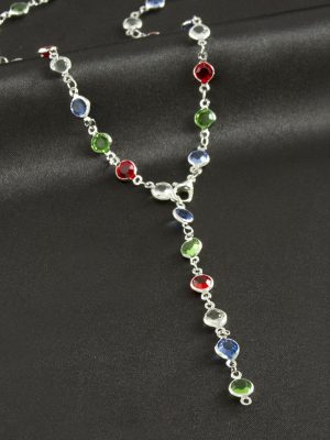 Yuvarlak Zirkon Taşlı Y Kolye-Gümüş Rengi