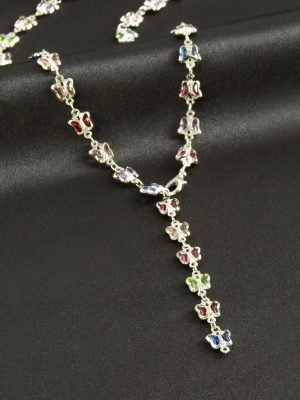 Kelebek Zirkon Taşlı Y Kolye-Gümüş Rengi