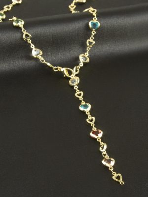 Kalp Zirkon Taşlı Y Kolye-Sarı