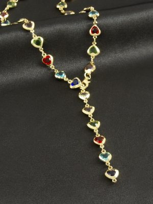 Kalp Zirkon Taşlı Y Kolye-Sarı