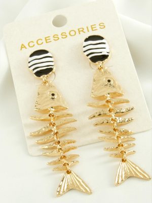 Kılçık Mineli Metal Küpe-Sarı