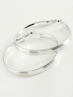 Çizgili Halka Küpe 6 cm-Gümüş Rengi