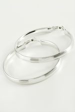 Çizgili Halka Küpe 6 cm-Gümüş Rengi - Görsel 2