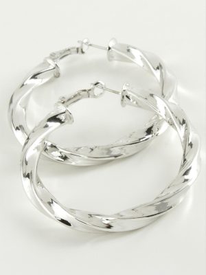 Burgulu Halka Küpe 6 cm-Gümüş Rengi