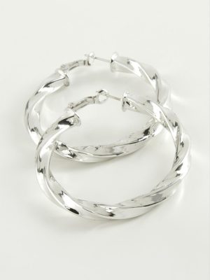 Burgulu Halka Küpe 4,5 cm-Gümüş Rengi