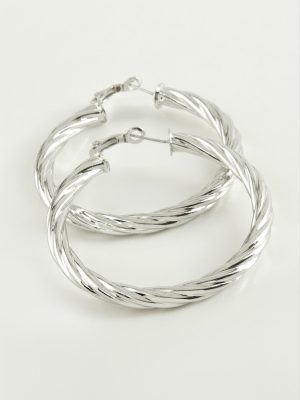 Burgulu Halka Küpe 4,5 cm-Gümüş Rengi