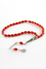 Mısır Kesim Cam Taş Tesbih 6X8 mm-Kırmızı