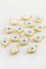 Çiçek Çift Kulplu Mineli Bileklik ve Kolye Ucu Aparatı 1 Adet-Beyaz - Görsel 2