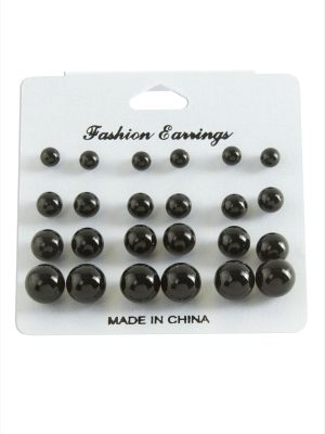 Kartlı İnci Küpe 30 Adet-Siyah