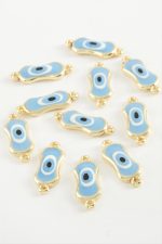 Oval Nazar Çift Kulplu Mineli Bileklik ve Kolye Ucu Aparatı 1 Adet-Mavi