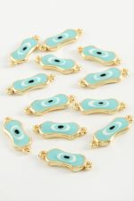 Oval Nazar Çift Kulplu Mineli Bileklik ve Kolye Ucu Aparatı 1 Adet-Turkuaz - Görsel 2