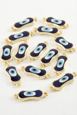 Oval Nazar Çift Kulplu Mineli Bileklik ve Kolye Ucu Aparatı 1 Adet-Lacivert - Görsel 2