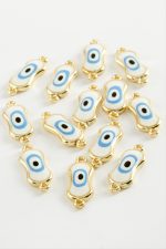 Oval Nazar Çift Kulplu Mineli Bileklik ve Kolye Ucu Aparatı 1 Adet-Beyaz - Görsel 2