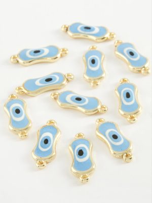 Oval Nazar Çift Kulplu Mineli Bileklik ve Kolye Ucu Aparatı 1 Adet-Beyaz