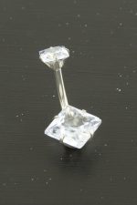 Kare Zirkon Taşlı Çelik Piercing 1 Adet-Gümüş Rengi