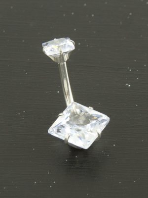 Kare Zirkon Taşlı Çelik Piercing 1 Adet-Gümüş Rengi