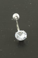 Yuvarlak Zirkon Taşlı Çelik Piercing 1 Adet-Gümüş Rengi - Görsel 2