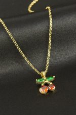 Kiraz Zirkon Taşlı Çelik Kolye-Gümüş Rengi