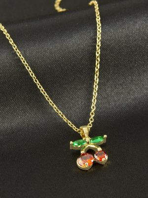 Kiraz Zirkon Taşlı Çelik Kolye-Sarı