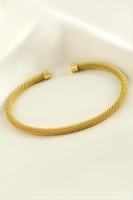 Silindir Lüks Çelik Kelepçe Bileklik-Sarı