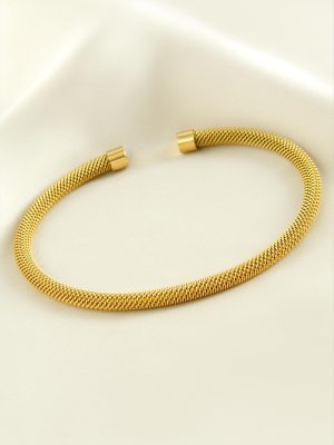 Silindir Lüks Çelik Kelepçe Bileklik-Sarı