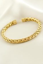 Örgülü Lüks Çelik Kelepçe Bileklik-Sarı