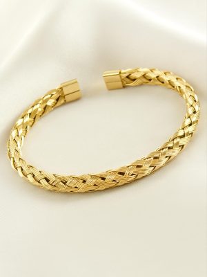 Örgülü Lüks Çelik Kelepçe Bileklik-Sarı