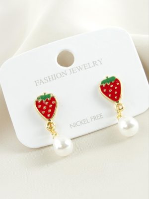 Çilek Mineli İnci Küpe-Sarı