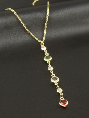 Kristal Taşlı Y Kolye-Sarı