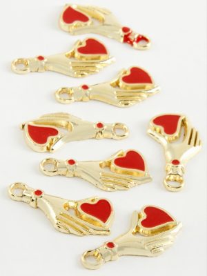 Kalp Tek Kulplu Mineli Bileklik ve Kolye Ucu Aparatı 1 Adet-Kırmızı