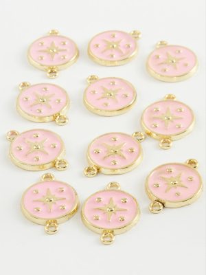 Yıldız Tek Kulplu Mineli Bileklik ve Kolye Ucu Aparatı 1 Adet-Pembe