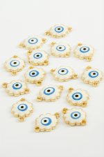 Çiçek Çift Kulplu Mineli Bileklik ve Kolye Ucu Aparatı 1 Adet-Beyaz