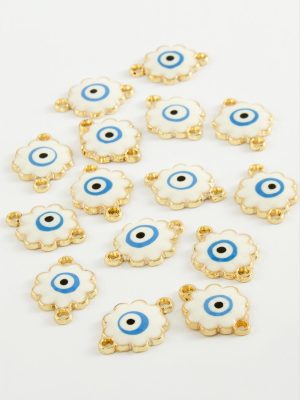 Çiçek Çift Kulplu Mineli Bileklik ve Kolye Ucu Aparatı 1 Adet-Beyaz