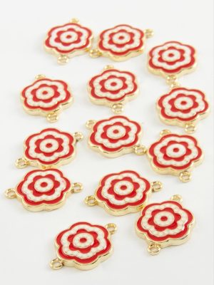 Çiçek Çift Kulplu Mineli Bileklik ve Kolye Ucu Aparatı 1 Adet-Kırmızı